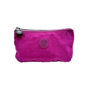 Kipling Pink Purple Nylon Cosmetic Pouch Travel Makeup Bag Zip Case 8" EUC